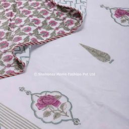 Shahenaz Olender Jaal Floral Green Cotton Single Reversible Dohar-image-10