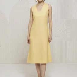 Artagai Yellow Kantha Relaxed Fit Dress with Bucket Neckline-picture-42