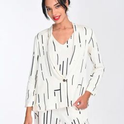 Saltpetre Women Modal Cedar Print Cream Shawl Collar Blazer-image-2