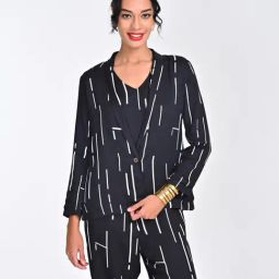 Saltpetre Women Modal Cedar Print Black Shawl Collar Blazer-image-4