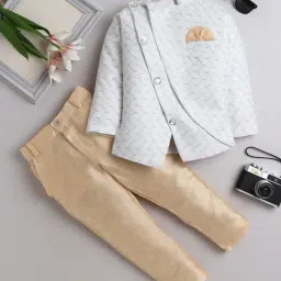 Fourfolds Boys White Embroidered Indowestern Sets-image-98