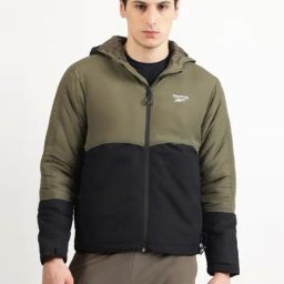Reebok Green Regular Fit Colour Block Hooded Jacket-image-17