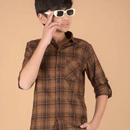 Crimsoune Club Boys Brown Cotton Checks Shirt-image-84