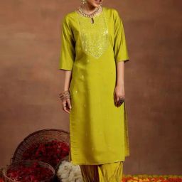 Libas Lime Green Embroidered Kurta with Salwar-image-40