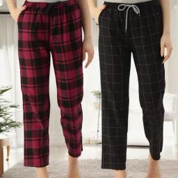Kryptic Black & Maroon Cotton Relaxed Fit Printed Lounge Pants - Pack of 2-image-24