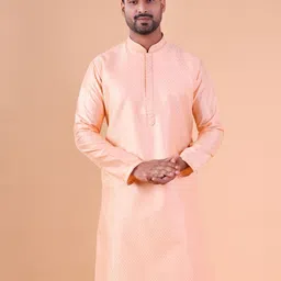 AURIK Men Geometric Embroidered Mandarin Collar Silk Straight Kurta-picture-46