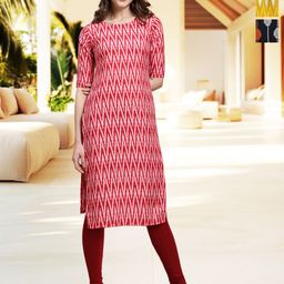 HERE&NOW Selection Of 3 Chevron Printed Round Neck Straight Kurta-image-13