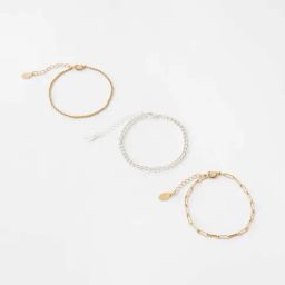 Accessories London Golden & Silver Flexible Fit Chain Bracelet - Pack of 3-image-36