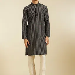 Diwas by Manyavar Striped Mandarin Collar Cotton Straight Kurta-image-55