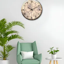 OLIVE TREE Wooden Wall Clock Beige & Black Printed Round Contemporary Wall Clock-58