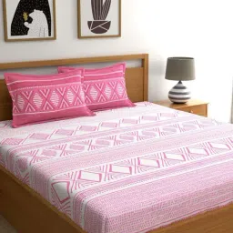 Home Ecstasy 140TC 100% Cotton Geometric Light pink Double Bedsheet with 2 Pillow Cover-picture-22