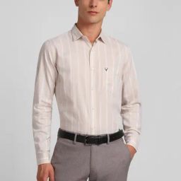 Allen Solly Beige Cotton Slim Fit Striped Shirt-image-36