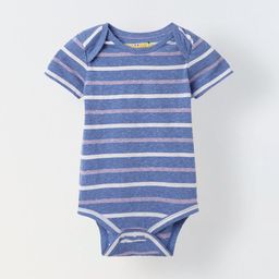 SPUNKIES Infant Blue & White Stripe Cotton Round Neck Bodysuit-55