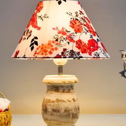 Homesake White Printed Wood Industrial Frusturical Shaped Table Lamp-11
