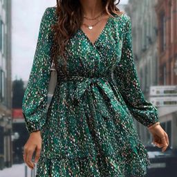 Kotty Animal Print Puff Sleeve Crepe Fit & Flare Dress-image-46