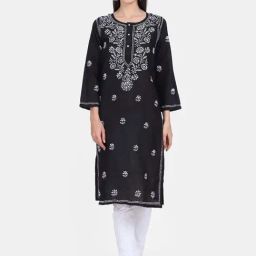 PARAMOUNT CHIKAN Black Cotton Embroidered Straight Kurta-image-50