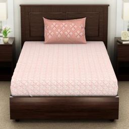 Spaces Geometric Blush Pink Cotton Single Bedsheet with Pillow Cover-image-40