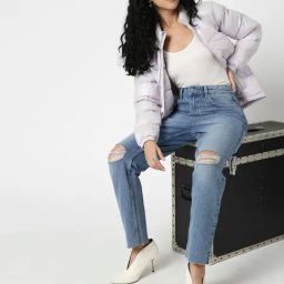 Vero Moda Light Blue Cotton Distressed Relaxed Fit High Rise Jeans-image-100