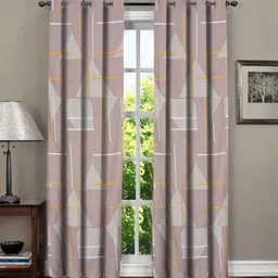 RRC Purple & Grey Set of 2 Geometric Window Curtain-image-44