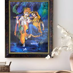 Art Street Blue & Yellow Lord Radha Krishna Printed Wooden 5D Religious Wall Art-image-81