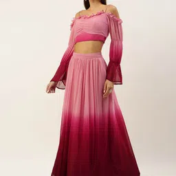 Ethnovog Ombre Georgette Crop Top & Maxi Skirt Co-Ord Set-picture-21