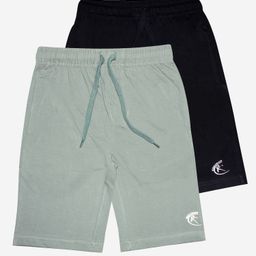 Kiddopanti Pack of 2 Solid Knee Length Shorts - Jet Black Steel Grey-image-22