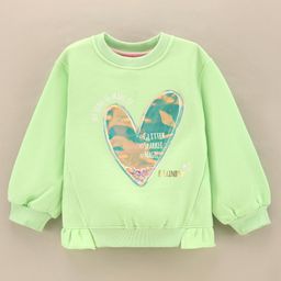Little Kangaroos Full Sleeves Winter T-Shirt Text Printed & Sequins - Mint Green-picture-22
