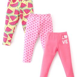 Babyhug Cotton Lycra Knit Full Length Leggings With Strech Polka Dot Print Pack of 3 - Multicolor-image-90