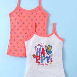 Bodycare Cotton Knit Singlet Sleeves Slips With Butterfly Print Pack of 2 - Pink & White-image-33