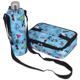 Echo Boomers Beach Theme Printed Large Insulated Lunch Bag with Mesh Compartment & Water Bottle Combo - Light Blue-picture-11