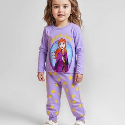 Babyhug Disney Single Jersey Knit Full Sleeves Night Suit With Frozen Graphics - Purple-image-75