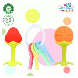 The Cheeky Kidzz Baby Soft Silicone Food Grade 2 Fruit Shaped Teethers with Baby Key Shaped Teether BPA Free Set-23
