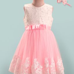 Mark & Mia Woven Sleeveless Party Dress with Bow Headband& Floral Embroidery - Pink-image-50