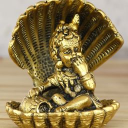eCraftIndia Golden Bal Gopal Krishna having Makhan Decorative Showpiece-23