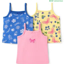 Babyoye Cotton Elastane Knit Sleeveless Slips With Floral & Butterfly Print Pack Of 3 - Pink Blue & Yellow-picture-10