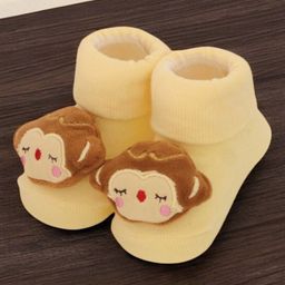 Yellow Bee Cotton Monkey Applique Detailed Socks - Yellow-image-4