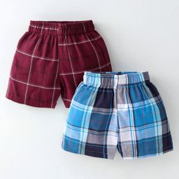 Rikidoos Cotton Pack Of 2 Checked Boxers - Maroon & Blue-image-25