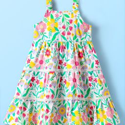 Babyhug Cotton Woven Sleeveless Frock with Floral Print - White-picture-25