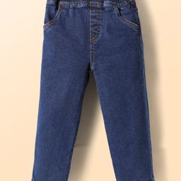 Mark & Mia Cotton Lycra Full Length Oversized Solid Denim Jeans - Blue-image-2