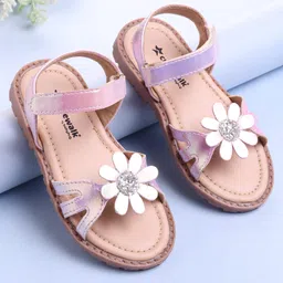 Cute Walk by Babyhug Velcro Closure Sandals with Floral Applique - Purple-picture-27