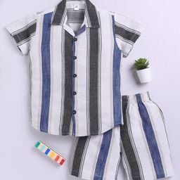 Clt.s Cotton Woven Half Sleeves Striped Coordinating Night Suit Set - Blue-image-89