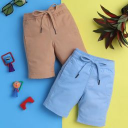 Knitting Doodles Pure Cotton Pack Of 2 Solid Shorts - Beige & Blue-image-98