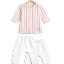 Tiber Taber 100% Cotton Woven Full Sleeves Striped Kurta & Pyjamas Set - Orange-picture-27