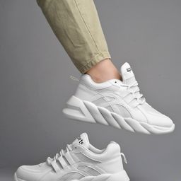 Shoetopia Sports Text Designed Lace Up Sneakers - White-image-3