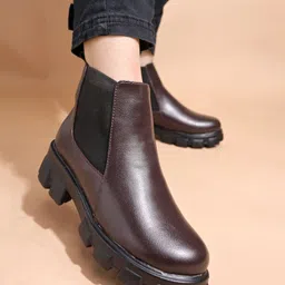 Shoetopia Solid Chelsea Boots - Brown-picture-32