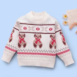 Mark & Mia Full Sleeves Pullover Sweater with Teddy Design - White-picture-17