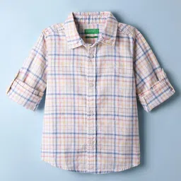UCB Cotton Lyocell Woven Full Sleeves Checks Shirt - White-picture-2