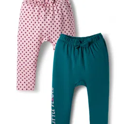 Babyoye 100% Cotton Interlock Knit Full Length Diaper Leggings With Eco Jiva Finish & Polka Dots Pack Of 2 - Teal Blue & Pink-picture-7