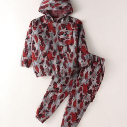 Rikidoos Full Sleeves Abstract Printed Hoodie With Coordinating Joggers Set - Maroon & Grey-picture-44
