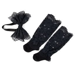 Tipy Tipy Tap Floral Lace Embellished Socks With Headband Set - Black-picture-4
